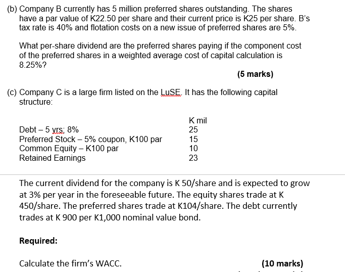 Solved (b) Company B Currently Has 5 Million Preferred | Chegg.com