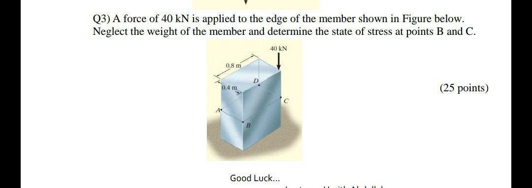 Solved (3) A force of 40 kN is applied to the edge of the | Chegg.com