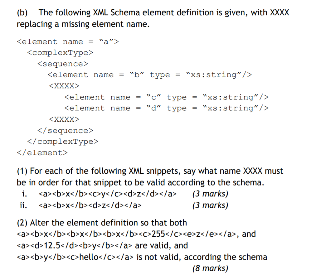 (b) The Following XML Schema Element Definition Is | Chegg.com