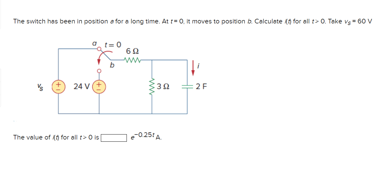 Solved The switch has been in position a for a long time. At | Chegg.com