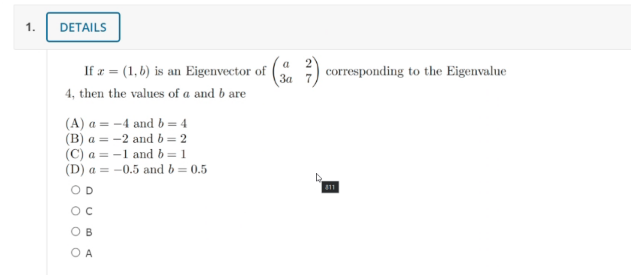 Solved 1. DETAILS a corresponding to the Eigenvalue 3a If x | Chegg.com