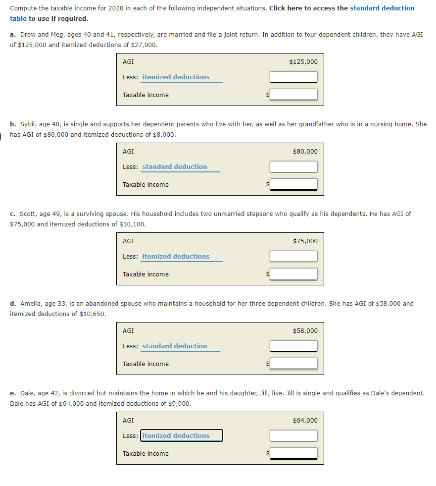 Solved compute the taxable income for 2020 in each of the chegg