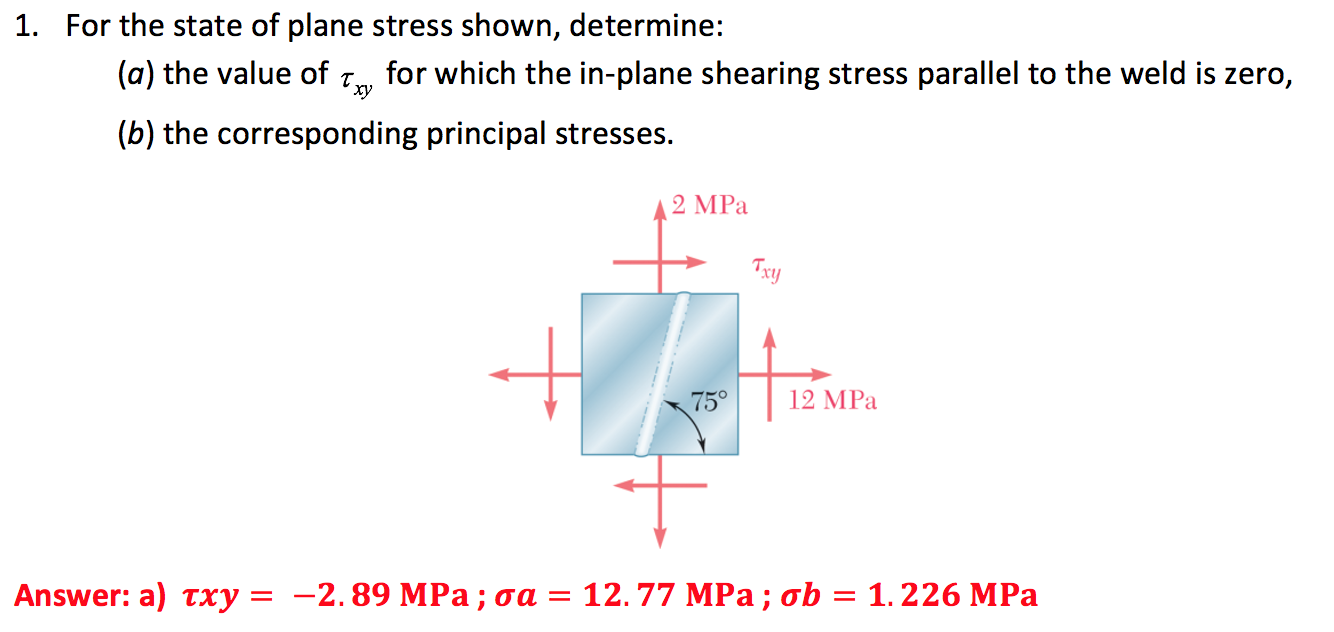 Solved 1. For the state of plane stress shown, determine