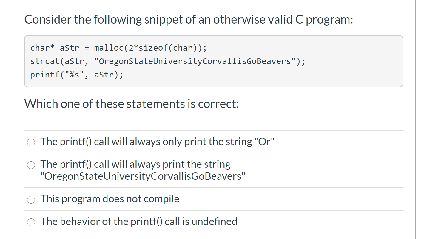 Solved Consider the following snippet of an otherwise valid | Chegg.com