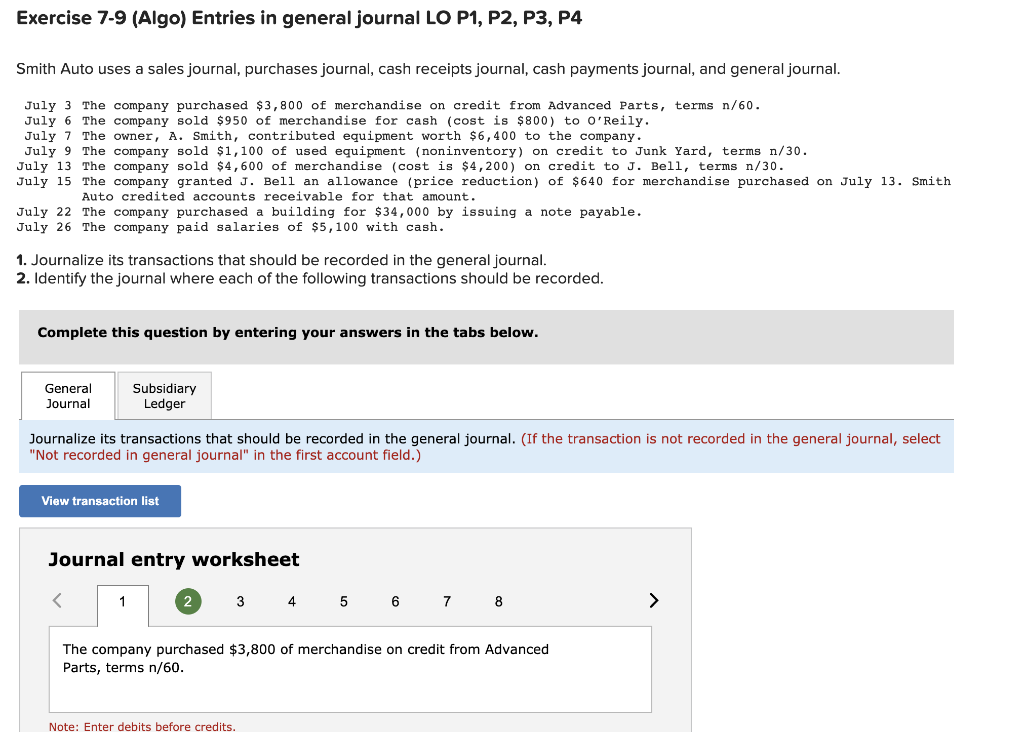 Solved Exercise 79 (Algo) Entries in general journal LO P1,