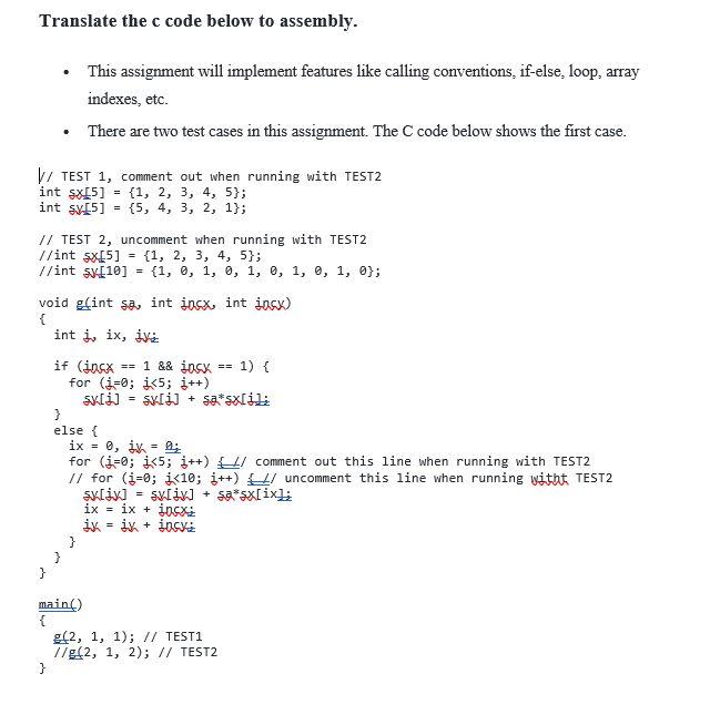 Solved Translate the c code below to assembly. - This | Chegg.com