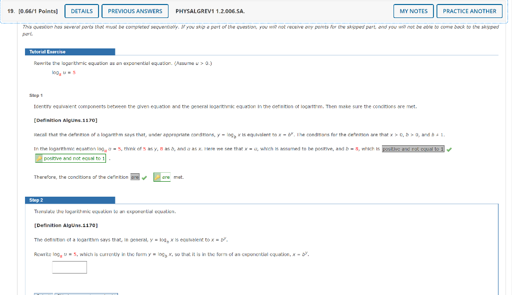 Solved Rewrite the logarithrnic equation as an exponential | Chegg.com