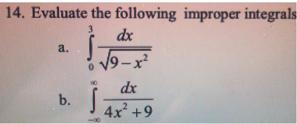 Solved 14 Evaluate The Following Improper Integrals Dx 9 X