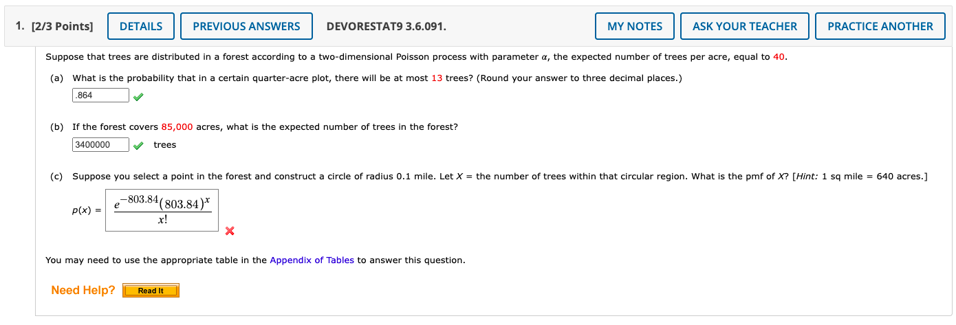 Solved 1. [2/3 points) DETAILS PREVIOUS ANSWERS DEVORESTAT9 | Chegg.com