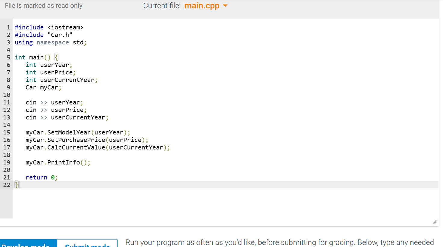 File is marked as read only
Current file: main.cpp