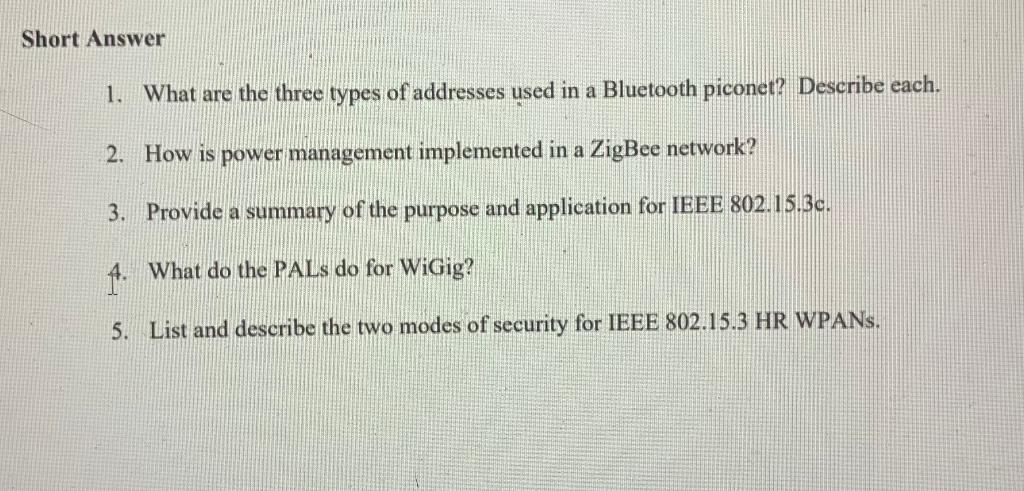 Solved Short Answer 1. What are the three types of addresses | Chegg.com