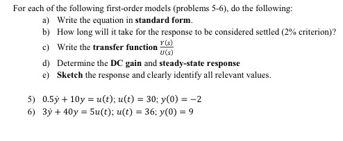 Solved For Each Of The Following First-order Models | Chegg.com