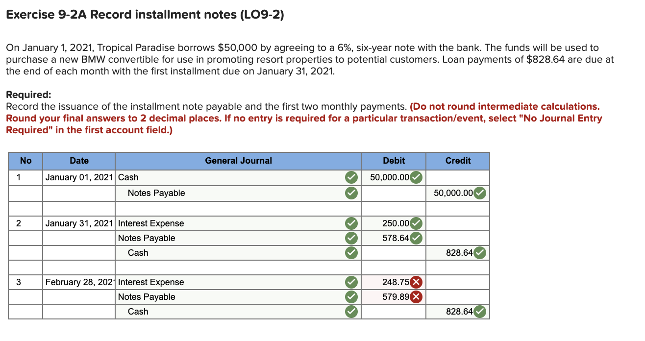 Solved Exercise 92A Record installment notes (LO92) On