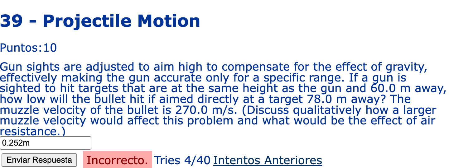 Solved 39 Projectile Motion Puntos 10 Gun sights are