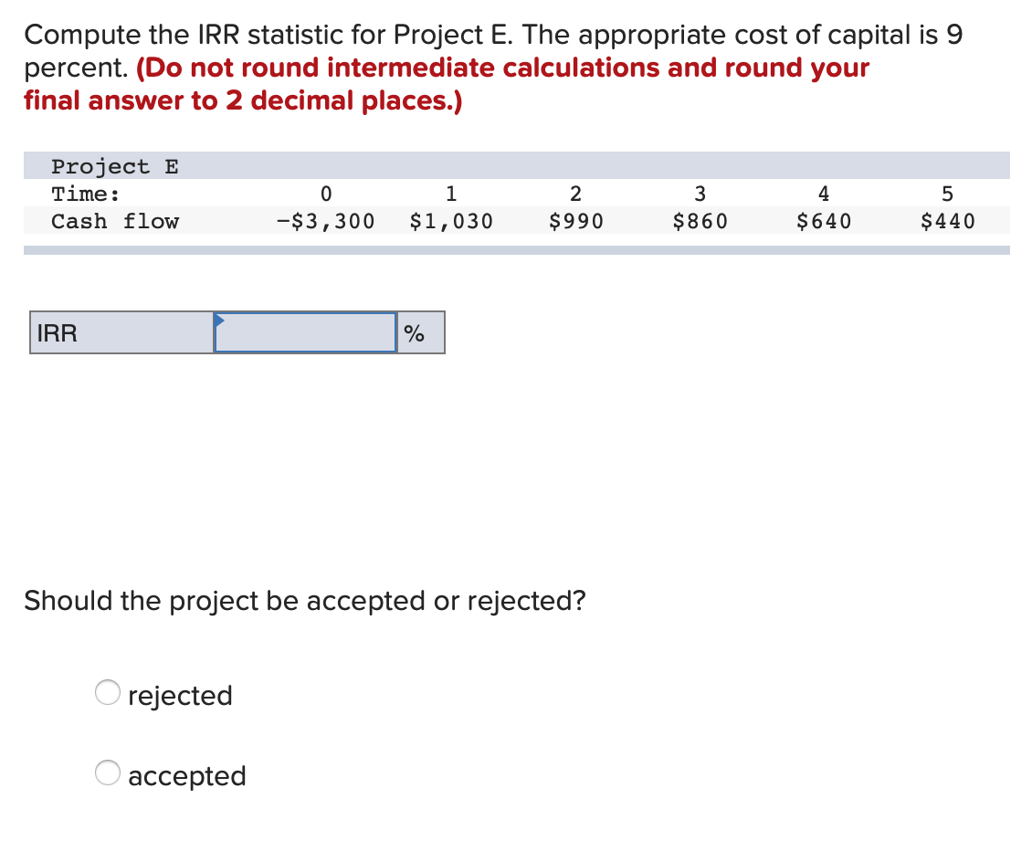 Solved Compute the IRR statistic for Project E. The | Chegg.com