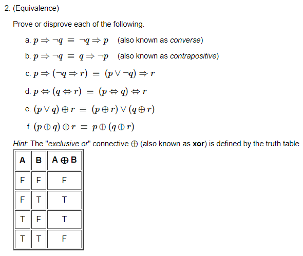 Solved Prove Or Disprove Each Of The Following A P⇒¬q≡¬q⇒p 9076