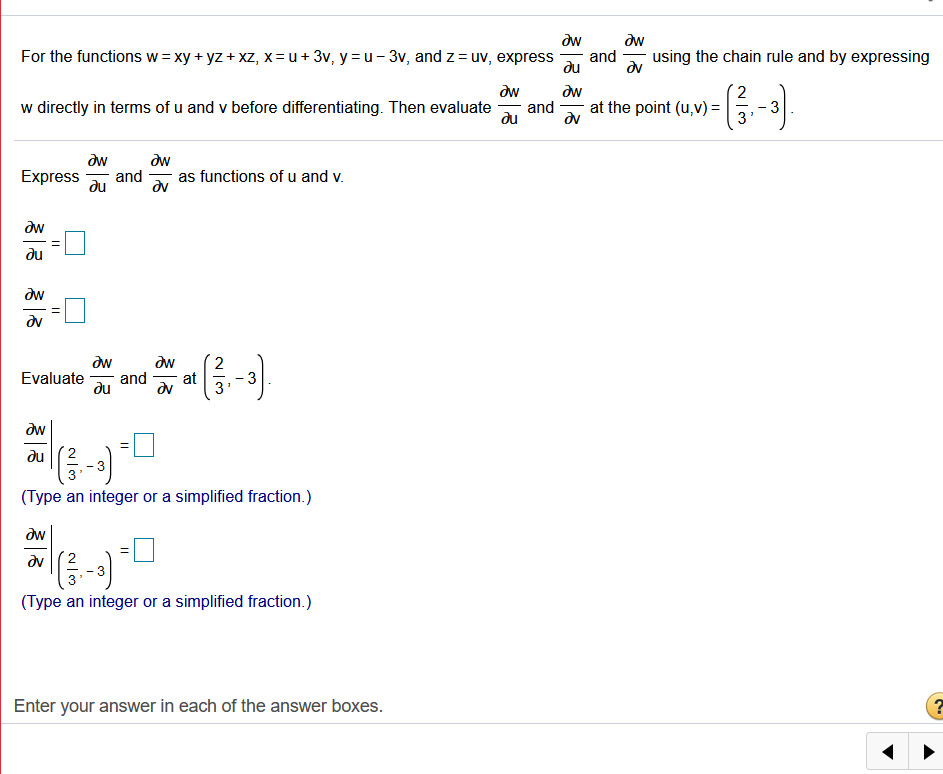 Solved дw Aw For The Functions W Xy Y2 Xz X U 3v