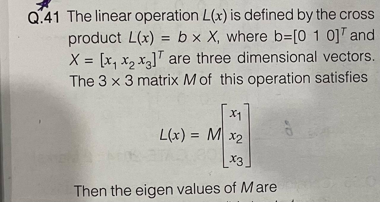 Solved Q.41 The linear operation L(x) is defined by the | Chegg.com