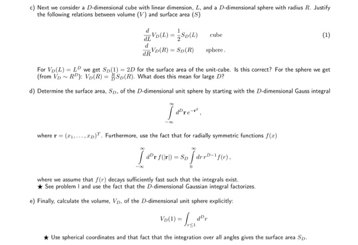 Solved II. VOLUME AND SURFACE AREAS IN HIGH-DIMENSIONAL | Chegg.com
