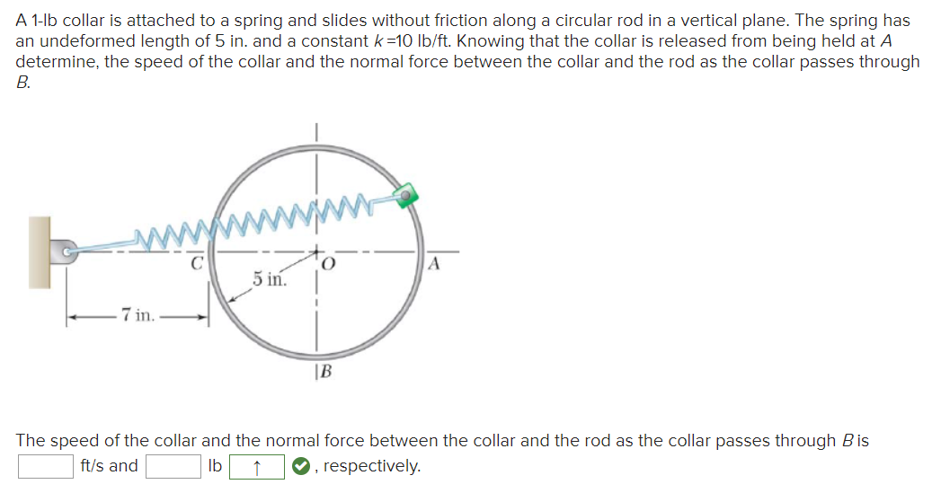 Solved A 1-lb collar is attached to a spring and slides | Chegg.com