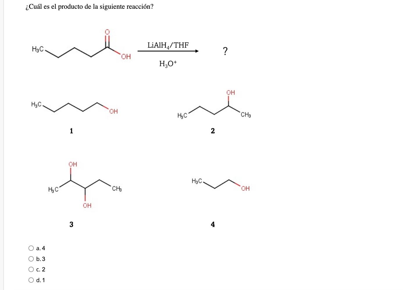 Solved ¿Cuál es el producto de la siguiente reacción? 1 2 3 | Chegg.com