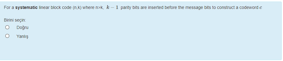 Solved For a systematic linear block code (n.k) where n>k, | Chegg.com
