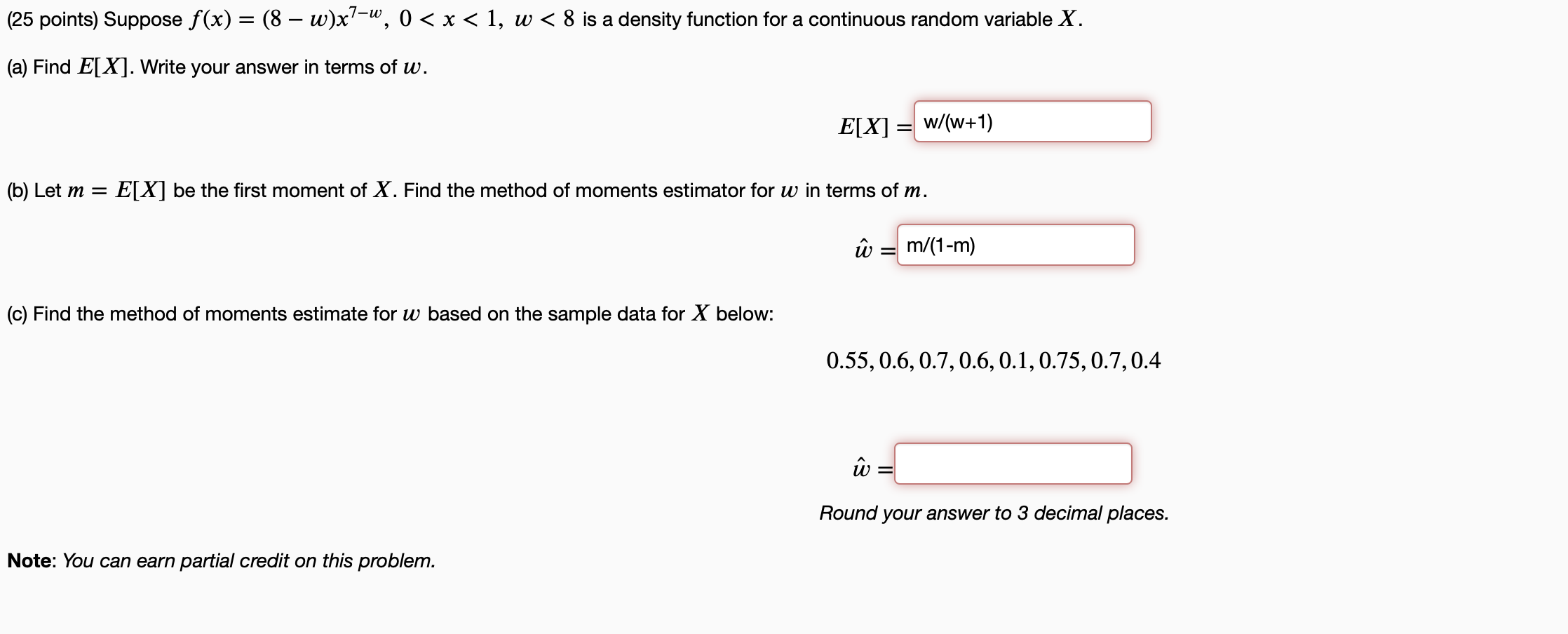 Solved 25 Points Suppose F X 8 W X7 W 0 X 1 W 8 Chegg Com