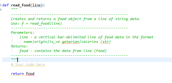 Solved def read_food(line): Creates and returns a food | Chegg.com