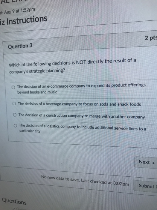 Solved d: Aug 9 at 1:52pm iz Instructions 2 pts Question 3 | Chegg.com