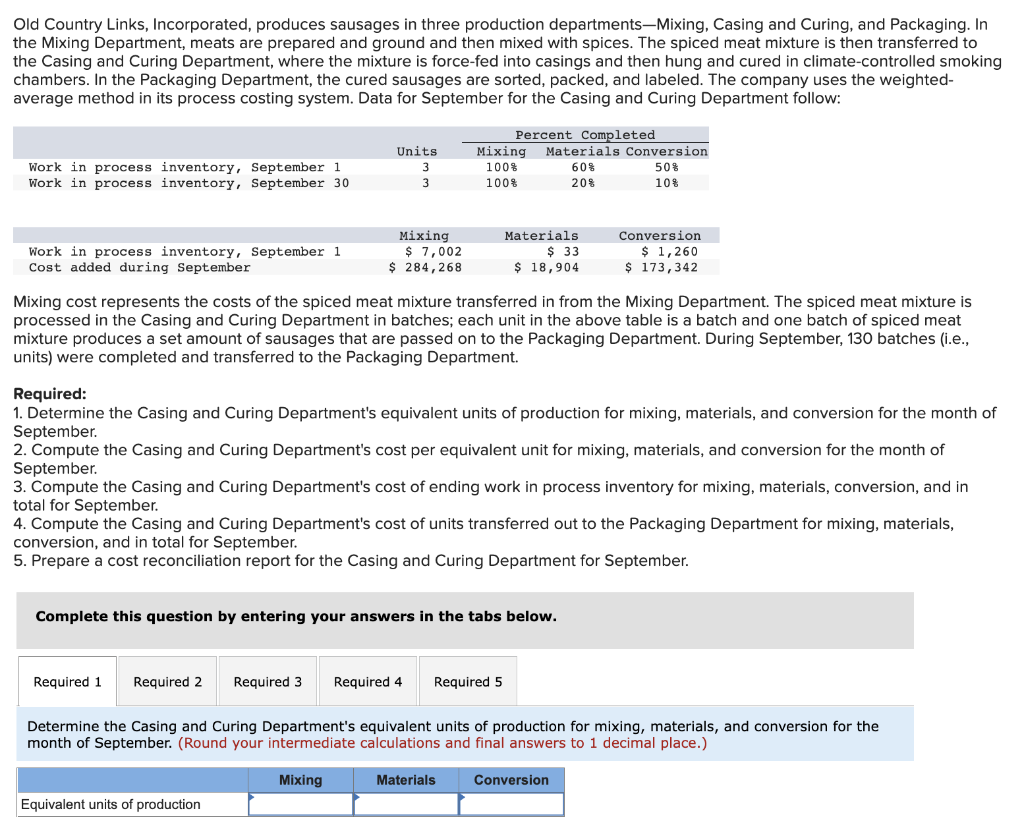 Solved Old Country Links, Incorporated, produces sausages in