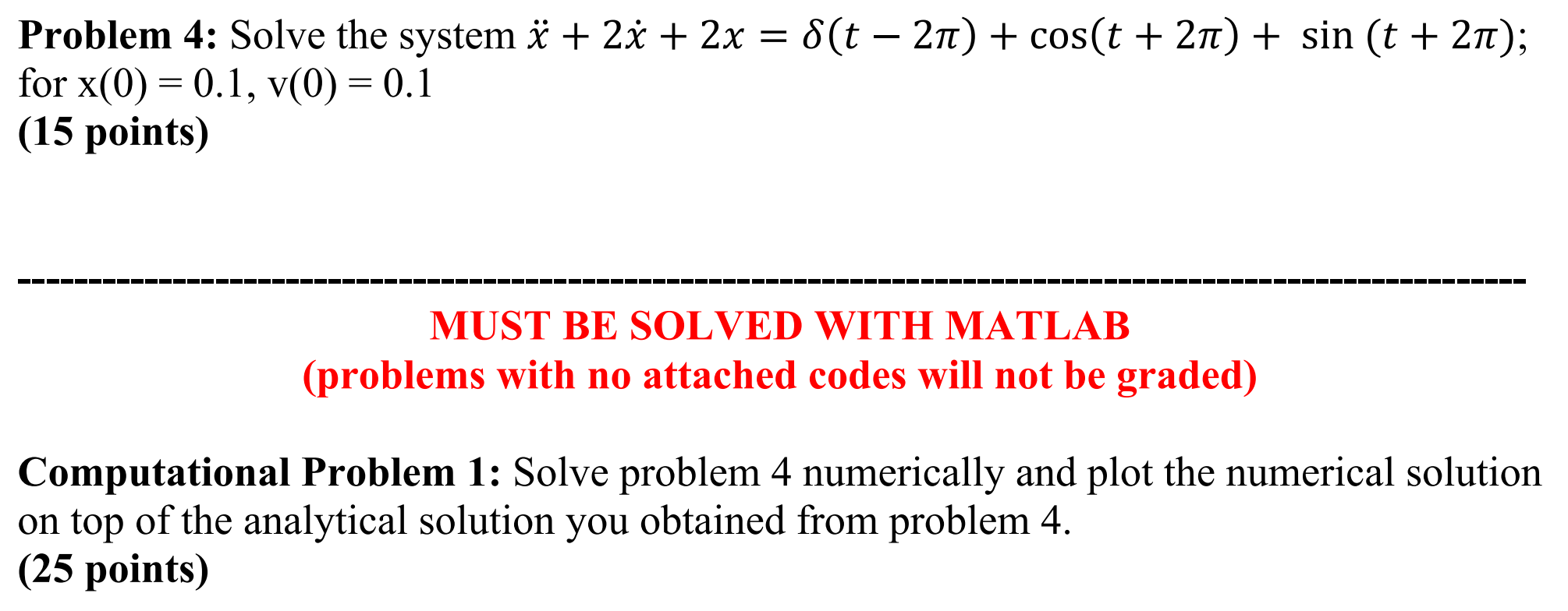 Solved = Problem 4: Solve the system ë + 2x + 2x = 8(t – 21) | Chegg.com