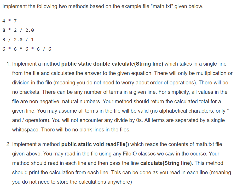 Solved Implement The Following Two Methods Based On The | Chegg.com