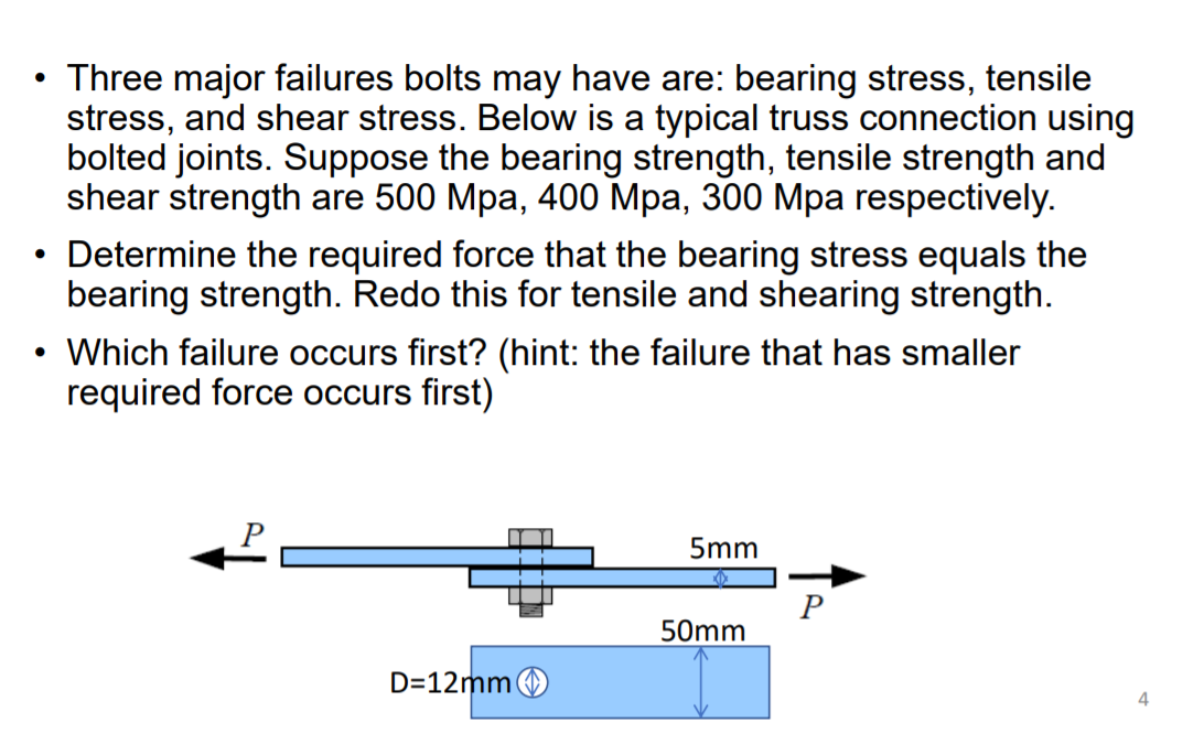 Solved Three major failures bolts may have are bearing