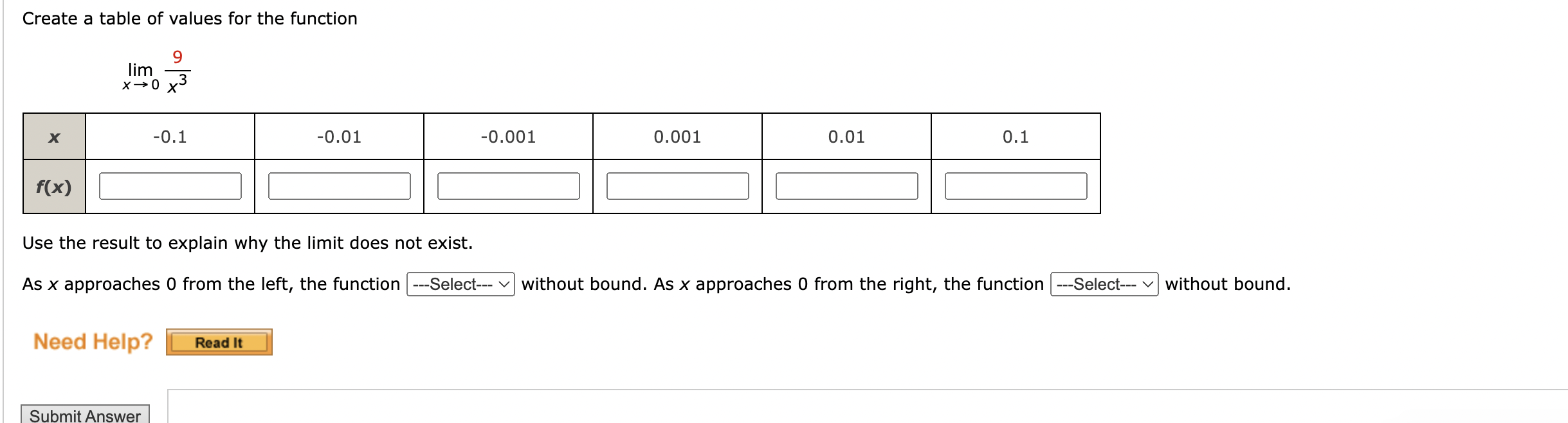 Solved Create a table of values for the function limx→0x39 | Chegg.com