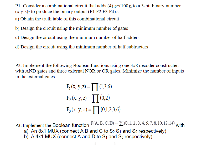 Solved Pl. Consider a combinational circuit that adds | Chegg.com