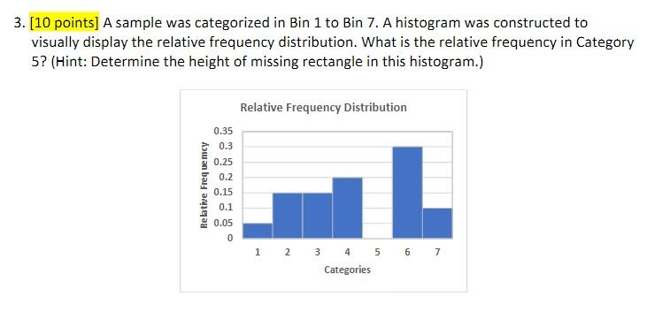 Solved 3. [10 points] A sample was categorized in Bin 1 to | Chegg.com