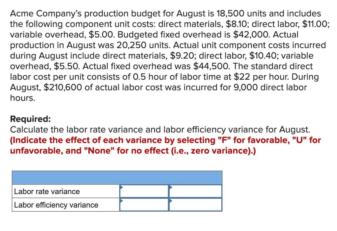 Solved Acme Company's production budget for August is 18,500 | Chegg.com