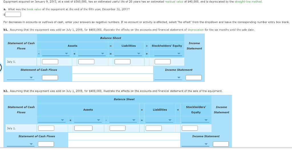 Solved Equipment acquired on January 9, 20Y3, at a cost of
