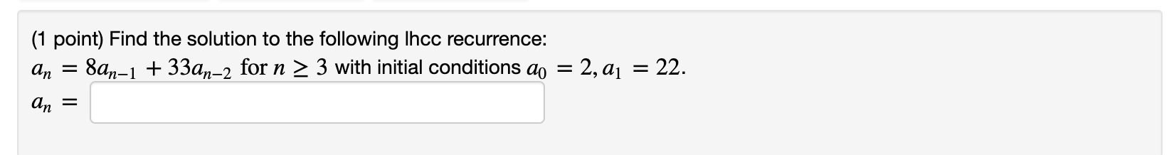 Solved (1 point) Find the solution to the following Ihcc | Chegg.com