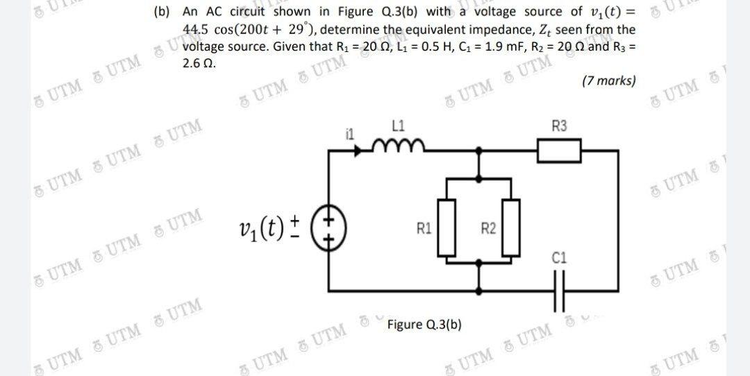 Solved (b) An AC circuit shown in Figure Q.3(b) with a | Chegg.com