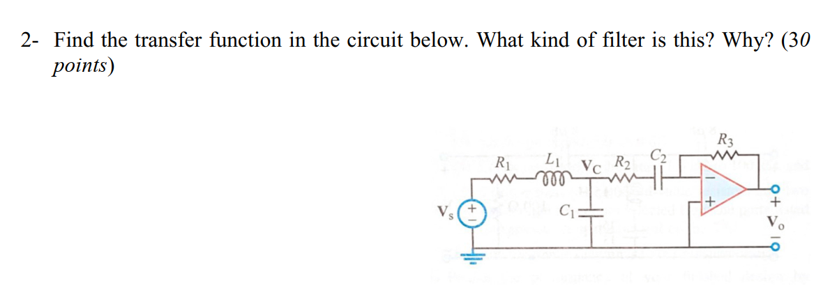 Solved 2- Find the transfer function in the circuit below. | Chegg.com