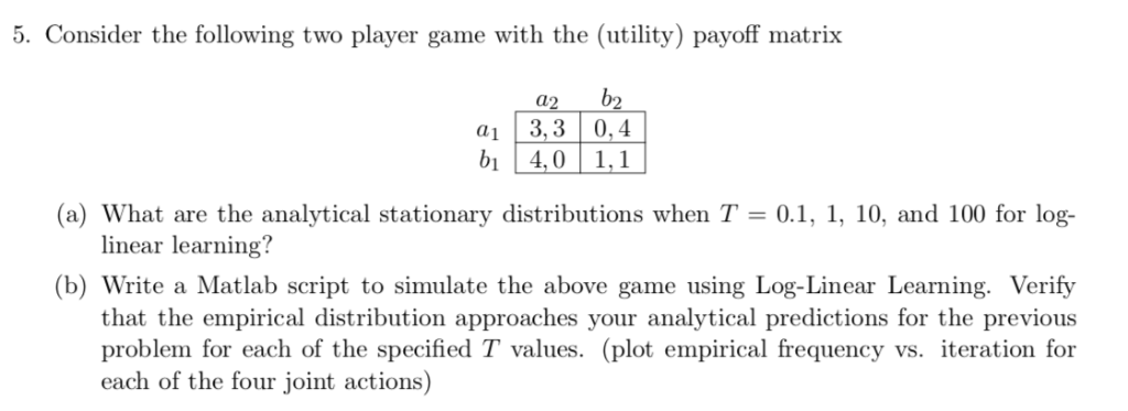 5. Consider the following two player game with the | Chegg.com
