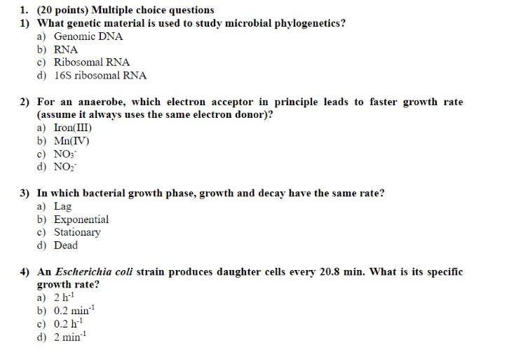 Solved 1. (20 points) Multiple choice questions 1) What | Chegg.com