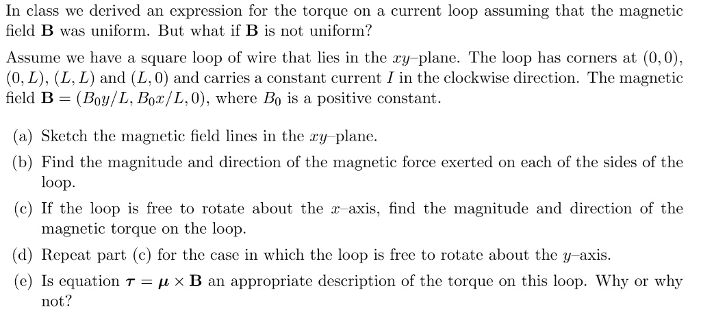 Solved In class we derived an expression for the torque on a | Chegg.com