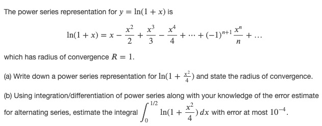 power series representation of ln x 2 4