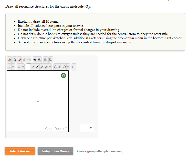 Solved Draw all resonance structures for the ozone molecule Chegg com