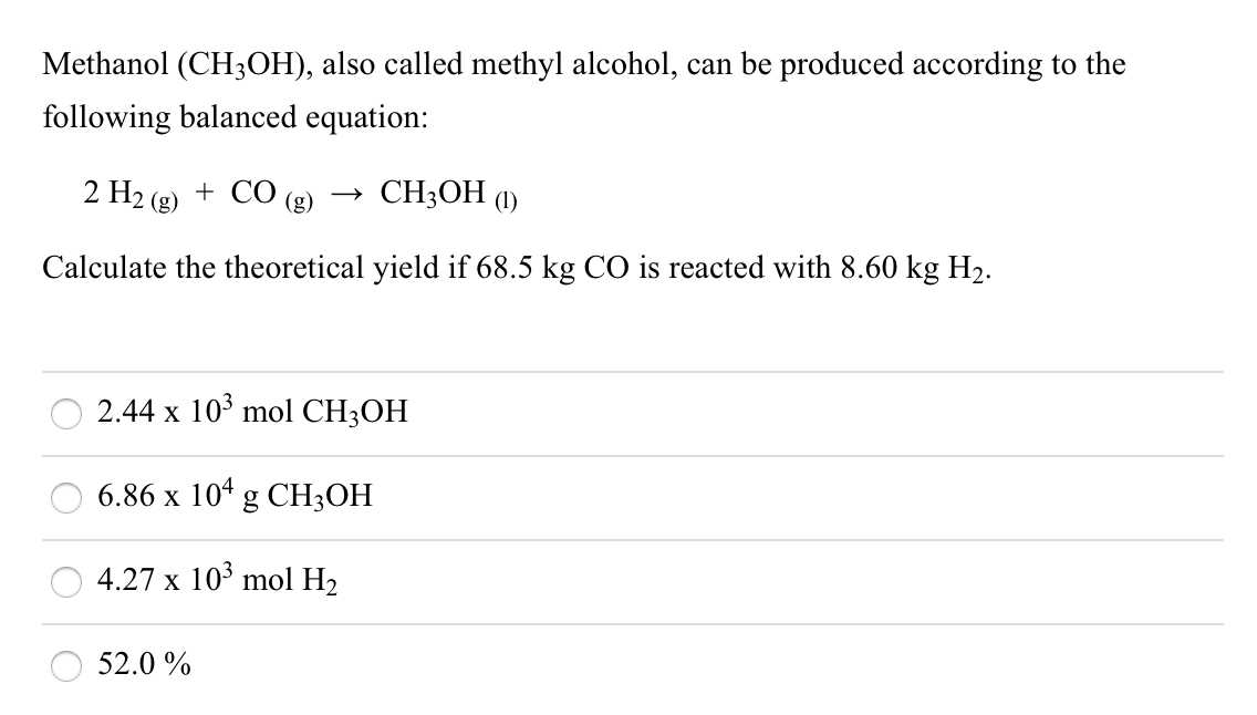 Solved Methanol (CH3OH), also called methyl alcohol, can be | Chegg.com