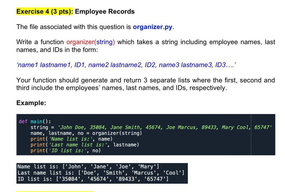 Solved def organizer(string) ''' IMPLEMENT THIS