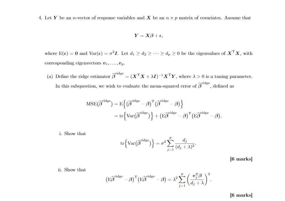 1. Let Y be an n-vector of response variables and X | Chegg.com