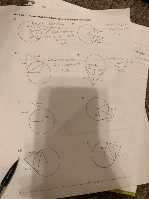 Solved Solve for x. Assume that lines which appear to be | Chegg.com